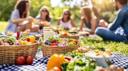 Obraz premium Outdoor Picnic with Friends and Delicious Spreads