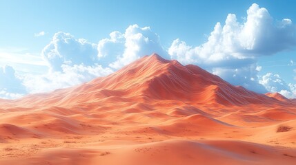 Naklejka premium A vast desert landscape with a prominent orange mountain and clouds.