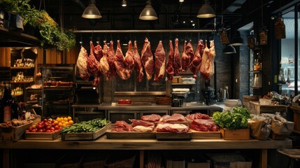 Fresh Meat Display in Traditional Market Setting