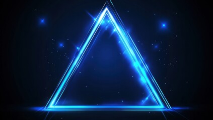 Abstract Blue Neon Triangle with Glowing Lights