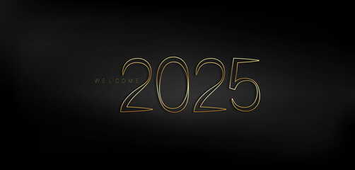 Gold text saying Happy New Year 2025 with a heart, presented on a sophisticated black background