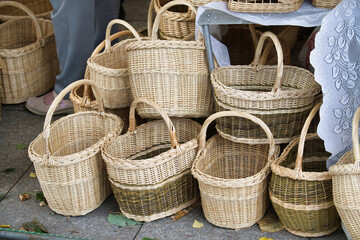 Collection of handcrafted wicker baskets showcasing traditional craftsmanship and natural materials