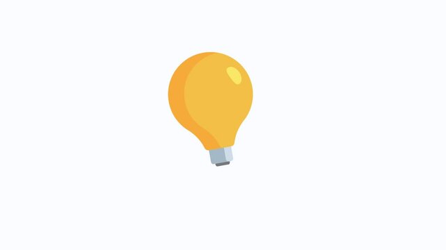 animasi gerak vector lampu bohlam menyala di latar belakang putih dengan rata tengah, gaya desain kartun komik. Elemen video sebagai simbol ide, berfikir, kecerdasan, etc.