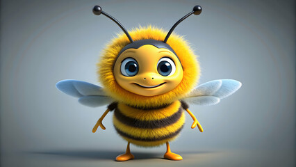 Fototapeta premium Cartoon bee character with yellow and black stripes, fuzzy body, and wings , cute, insect, honey, pollen, nature, wildlife