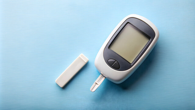 Blood glucose meter and strips on a background, blood glucose, meter, diabetes, medical, health, test, insulin