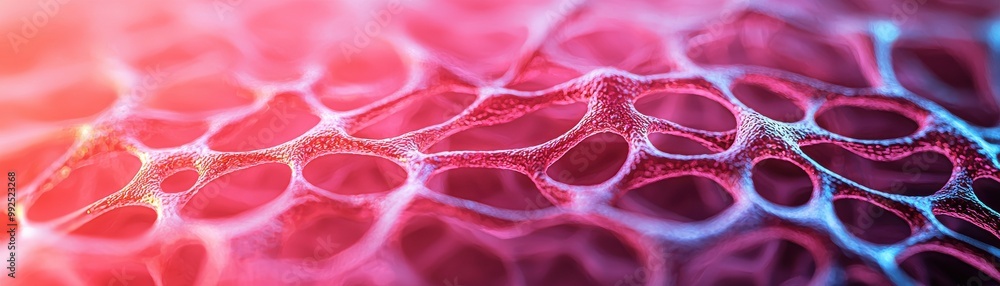 Poster abstract macro image showcasing vibrant, colorful cells with intricate details and a captivating str