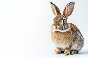 Obraz premium A light brown rabbit sitting calmly on a plain background. Light Brown Rabbit 
