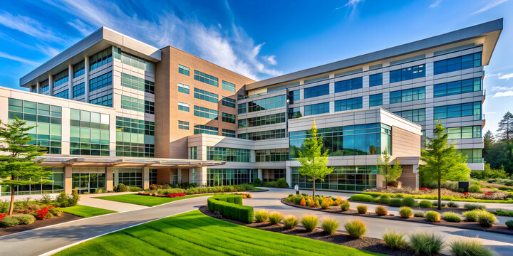 Providence Hospital in Everett WA USA with modern architecture and lush landscaping, Providence, Hospital, Everett