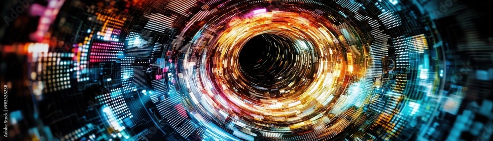 Poster futuristic data visualization in abstract funnel design
