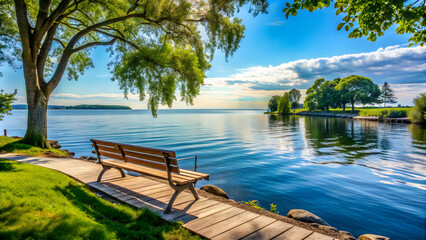 Tranquil spot by the waterfront perfect for unwinding and enjoying nature's beauty, relaxation, peaceful, serene, calm, lake