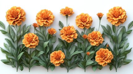Obraz premium A decorative arrangement of vibrant orange flowers and leaves.