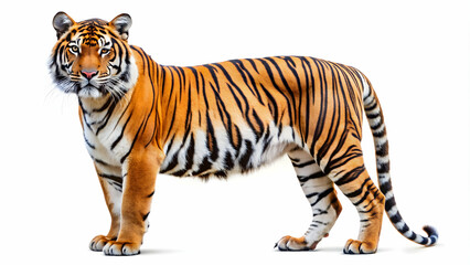 Naklejka premium Side view cut out of a wild tiger isolated on background, tiger, wild, animal, feline, predator, jungle, big cat, safari