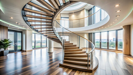 Stunning spiral staircase in a modern interior setting, architecture, design, interior, contemporary, elegant, luxury, home