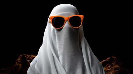 Mysterious Figure in White Veil and Sunglasses