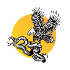 Premium Vector | Black Falcon A Vector Logo Design. Bald eagle with  flag color vector image. Vintage hand drawn of eagle and snake battle vector image.