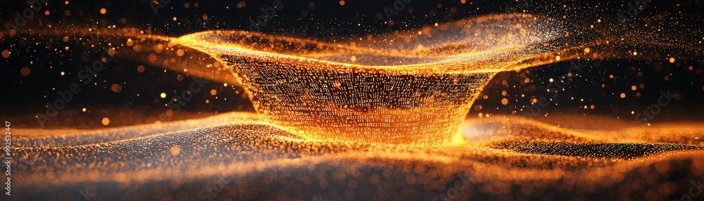 Poster mesmerizing golden particles in dynamic flow