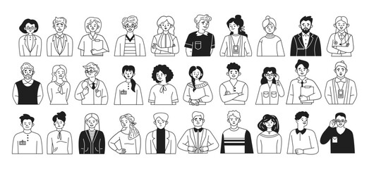 Commercial and medical specialists doodle line cartoon illustration set. Career promotion for professionals linear vector people collection