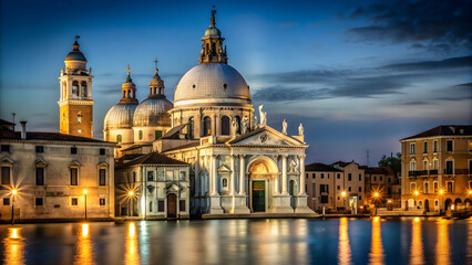 Church of Saints John and Paul illuminated at night in Venice, Italy, Venice, Italy, Church of Saints John and Paul