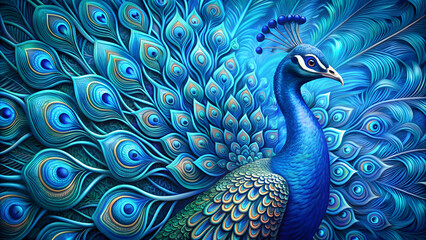 Abstract blue peacock with intricate patterns and vibrant colors, peacock, abstract, blue, colorful, feathers, design, artistic