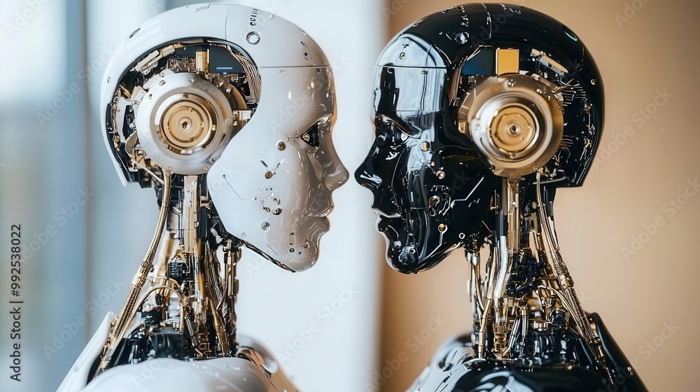 Poster futuristic robots in intimate encounter