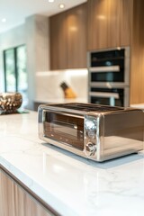 Fototapeta premium Modern Stainless Steel Toaster on Marble Kitchen Countertop in Contemporary Home
