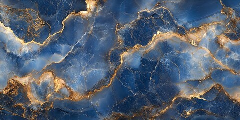 Abstract Blue and Gold Swirling Marble Texture With Natural Veins and Glittering Accents