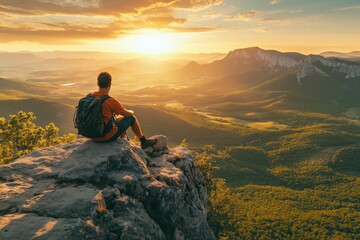 Fototapeta premium I conquered the mountain at dawn