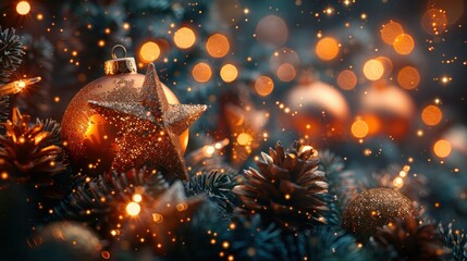 Sparkling Happy New Year Banner with Shimmering Stars