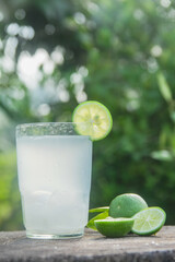 Fresh coconut water from yellow coconuts added with lime juice