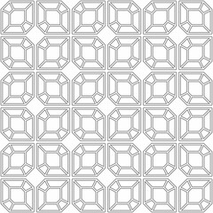 Seamless geometric pattern consisting of overlapping white and gray lines forming a regular arrangement. Suitable for backgrounds, textiles or graphic design elements.