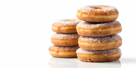 Stack of cinnamon donuts with sugary glaze on white background, cinnamon, donut, sugary, glaze, isolated, white background