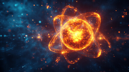 Obraz premium 3D illustration of Nuclear Energy Energy stored in the nucleus of atoms, released during nuclear reactions