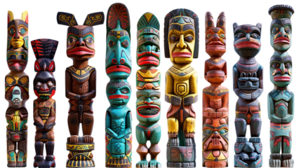 set of totems isolated on a transparent background