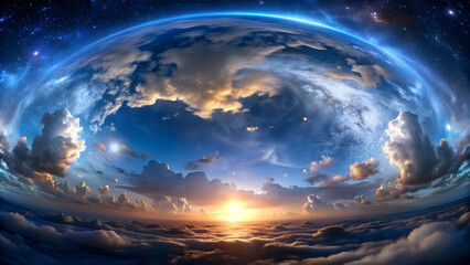 Fototapeta premium 360 degree equirectangular projection space with cloud and stars