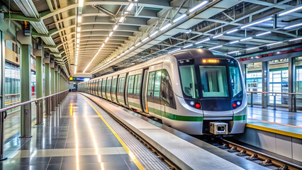 Fototapeta premium Automated driverless Macao Light Rapid Transit train at Airport station in Macau, China , Autonomous