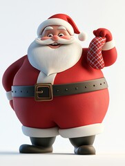 Santa Claus rendered in a 3D cartoon style, round and chubby proportions