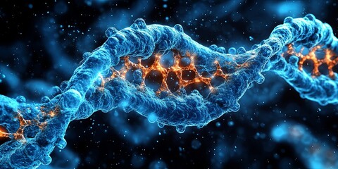 Obraz premium The intricate dance of DNA, a spiraling helix of life's blueprint, illuminated by glowing strands