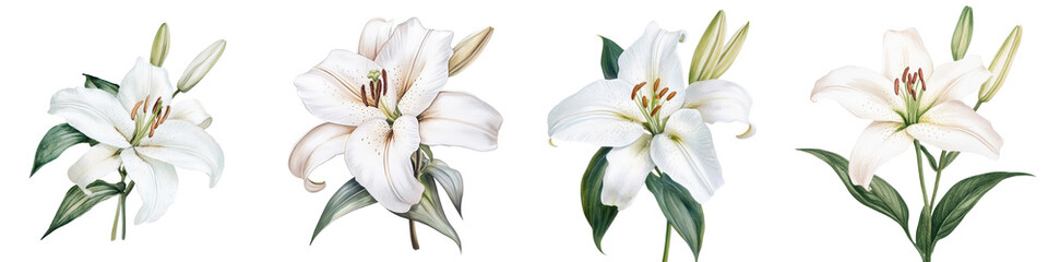 Obraz premium Majestic White Lilies in Bloom Exuding Elegance and Purity Captivating floral arrangement showcasing the pure delicate beauty of white lilies against a lush verdant backdrop These fragrant