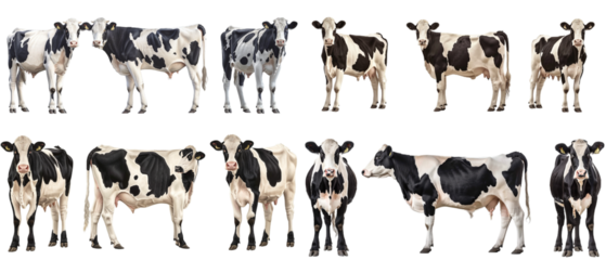 Set of cow with front, side, and back views, isolated