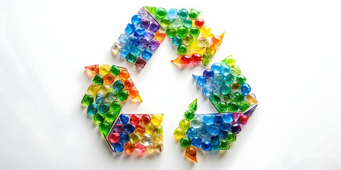 Vibrant recycle logo made from recycled plastic bottles , Eco-friendly, innovation, sustainable, green