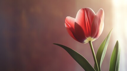 Naklejka premium A beautiful red tulip showcasing its delicate petals and vibrant color, perfect for spring and floral-themed designs.