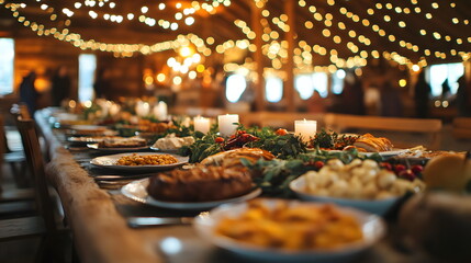 Fototapeta premium Rustic Thanksgiving Feast in Barn Setting