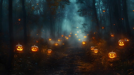 Naklejka premium Eerie Mist in Haunted Forest