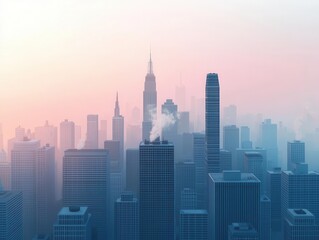 Overcrowded city skyline, air pollution smog, 3D illustration
