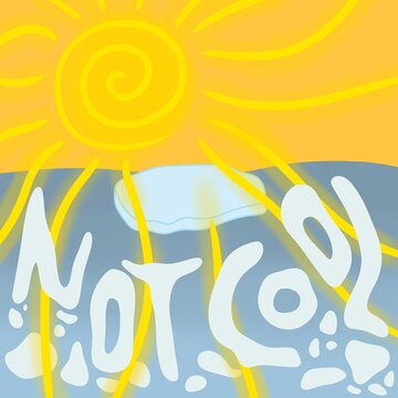 Thought-provoking illustration of a glowing sun radiating heat around a melting ice piece