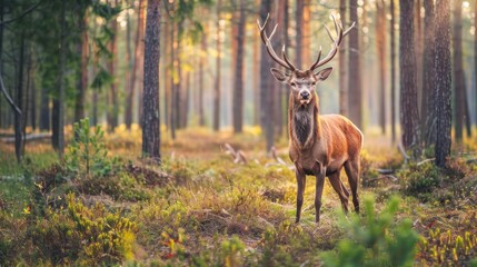 Wild deer in a dense forest.