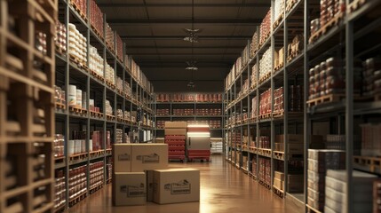 Obraz premium Organized Warehouse Interior with Shelves and Boxes