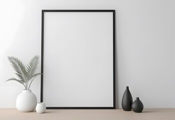 Minimalist Interior with Empty Frame and Vases