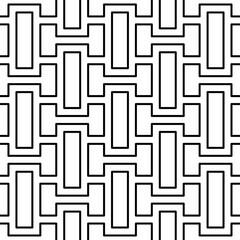 Seamless black and white geometric pattern consisting of lines forming interlocking rectangles. Suitable for various creative projects or decorative elements.