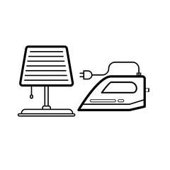 a black and white drawing of a lamp and a lamp